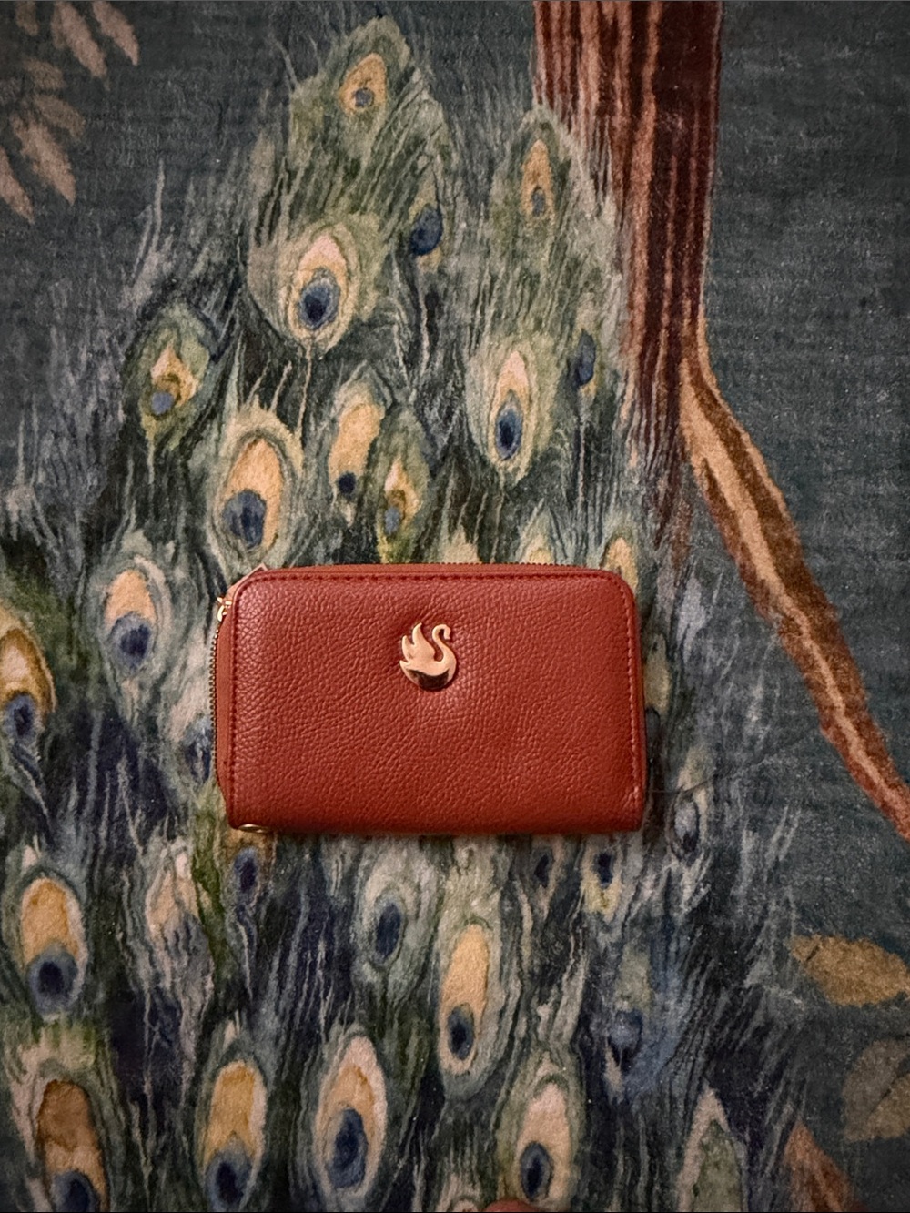 Maurices Pebble Leather Zip Wallet in Cognac with Gold Accent